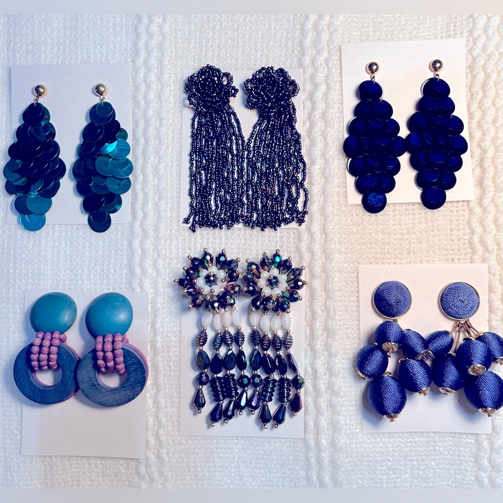 Lot of Big BLUE Earrings 6 pairs